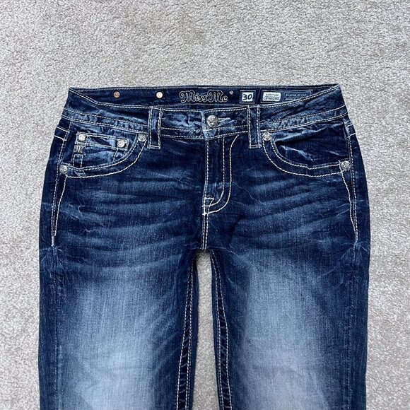 Miss me Jeans size 30 Rhinestone Embellished Pocket Cuffed Capri Bling Low Rise - Picture 2 of 8